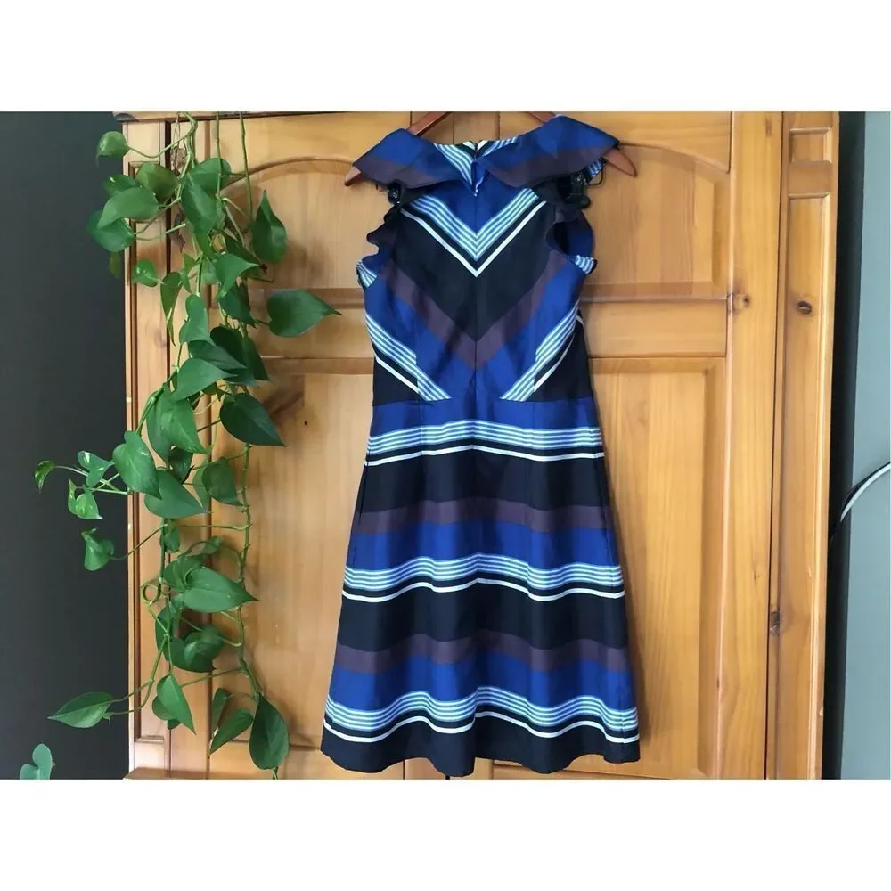 BANANA REPUBLIC  Striped Ruffle Lined 100% Silk A-Line Dress Size 6